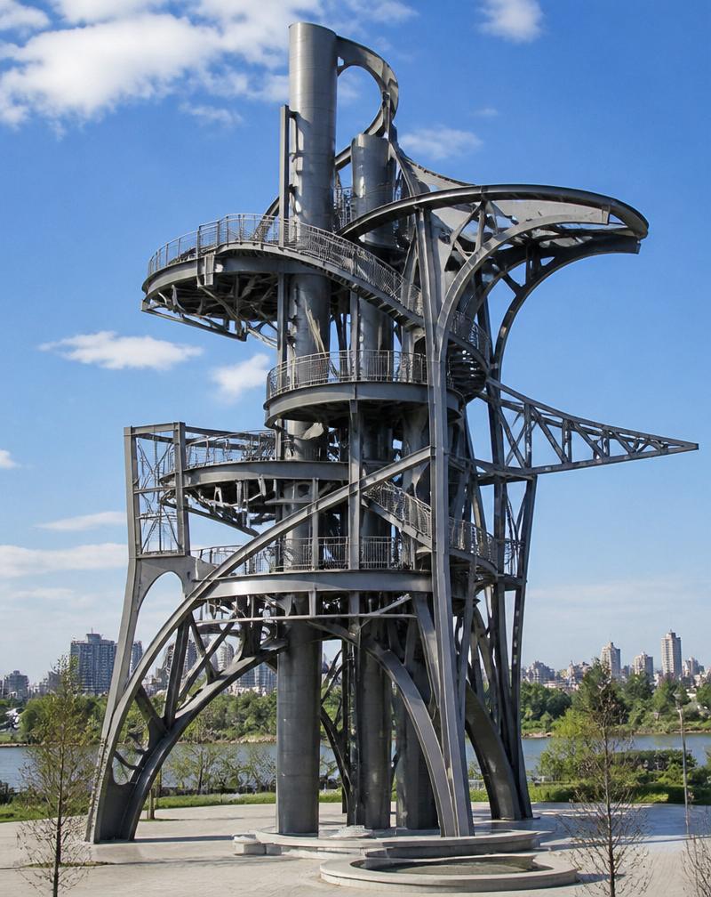 Unique architecturally complex steel structure outdoors