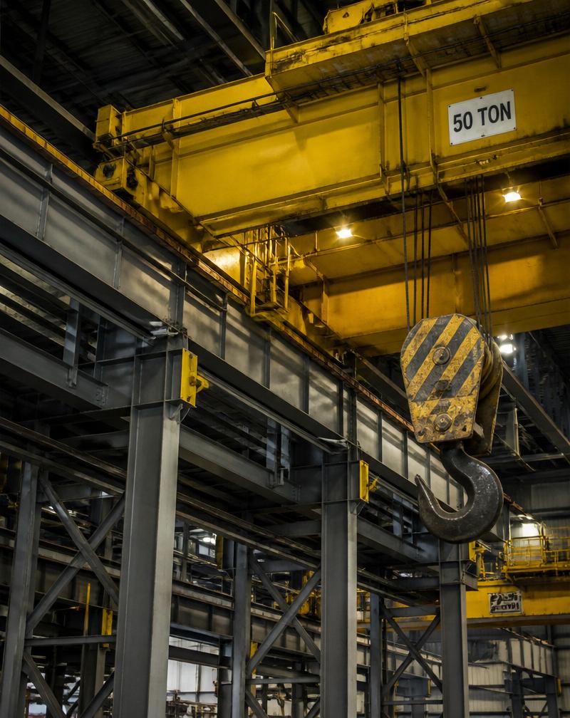 Industrial factory steel interior with overhead cranes